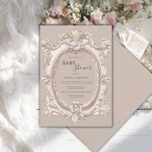 Invitation Baby Shower Rose Élégant et Fantaisiste Vintage