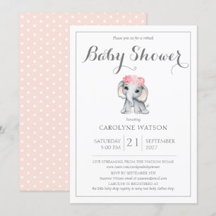 Invitation Baby shower rose éléphant virtuel