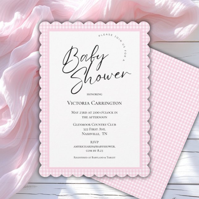 Invitation Baby shower rose En vichy (Créateur téléchargé)
