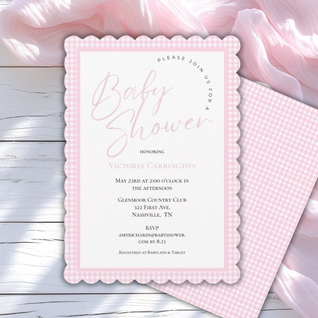 Invitation Baby shower rose En vichy (Créateur téléchargé)
