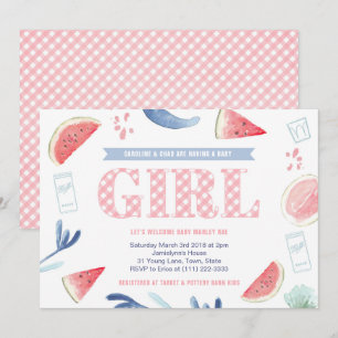 Invitation Baby shower rose En vichy bébé-q Couples pour fill