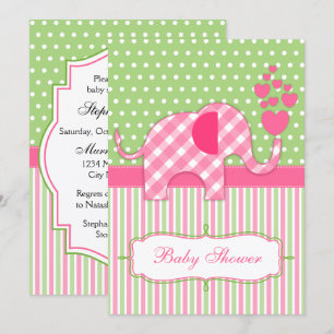 Invitation Baby shower rose En vichy éléphant