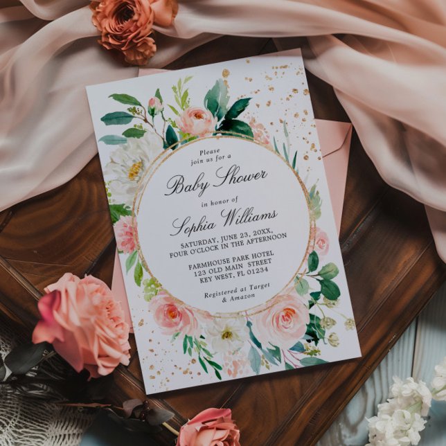 Invitation Baby shower rose et blanc (Créateur téléchargé)