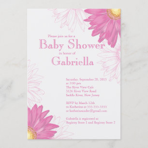 Invitation Baby shower rose et blanc moderne de marguerite de