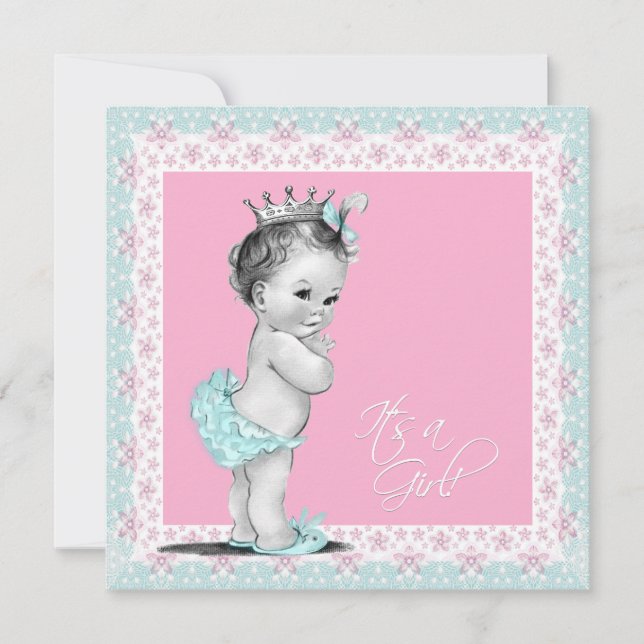 Invitation Baby Shower Rose et Bleu Sarcelle (Devant)