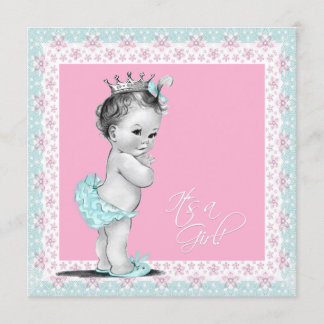 Invitation Baby Shower Rose et Bleu Sarcelle