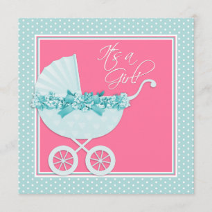 Invitation Baby Shower Rose et Bleu Sarcelle