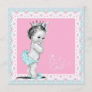 Invitation Baby shower rose et bleu Turquoise