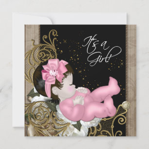 Invitation Baby shower rose et Brown