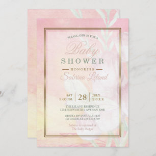 Invitation Baby shower Rose et corail aquarelle papillon