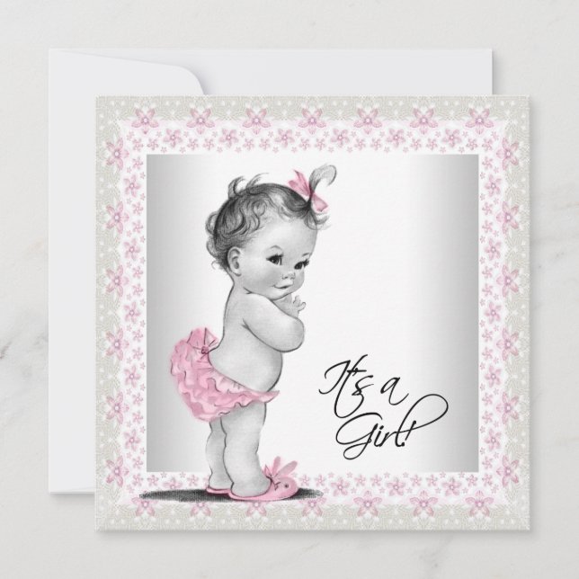 Invitation Baby shower rose et crème (Devant)