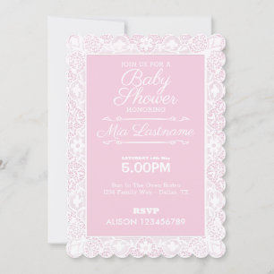 Invitation Baby shower rose et dentelle