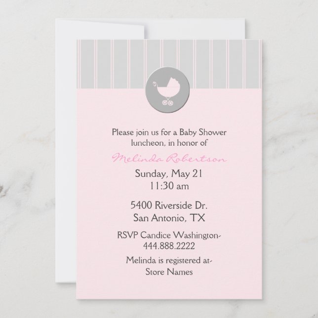 Invitation Baby shower rose et gris (Devant)