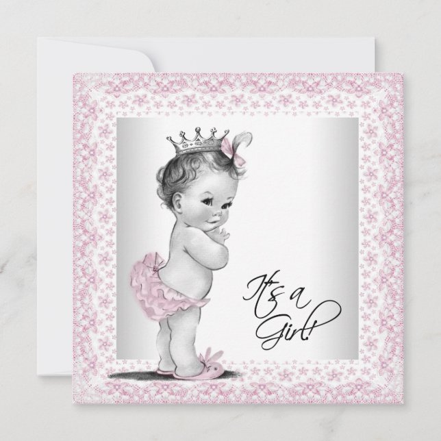 Invitation Baby shower rose et gris (Devant)