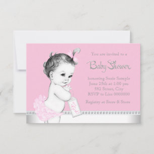 Invitation Baby shower rose et gris pour bébé doux