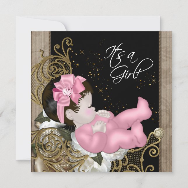 Invitation Baby Shower Rose et Marron (Devant)