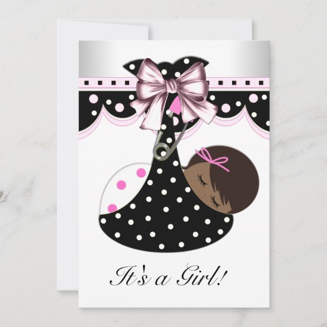Invitation Baby Shower Rose et Noir (Devant)