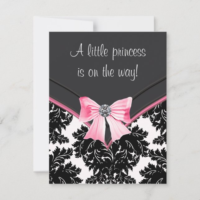 Invitation Baby Shower Rose et Noir Damassé (Devant)