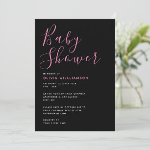 Invitation Baby Shower Rose Et Noir Moderne Simpliste