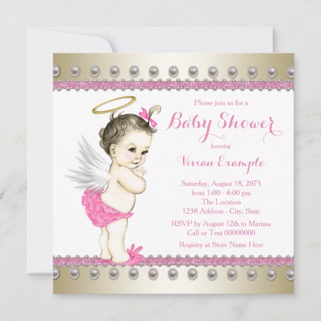 Invitation Baby shower rose et or Angel (Devant)
