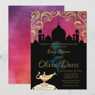 Invitation Baby shower rose et or des nuits arabes
