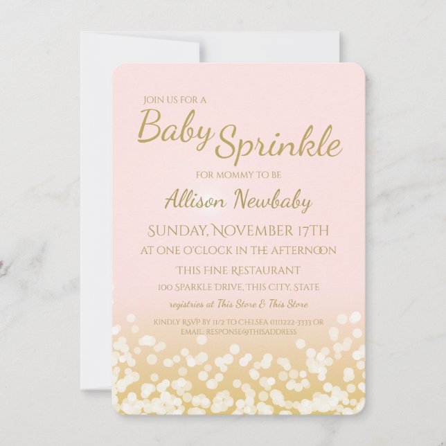 Invitation Baby shower rose et or étincelle (Devant)