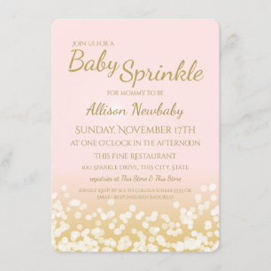 Invitation Baby shower rose et or étincelle