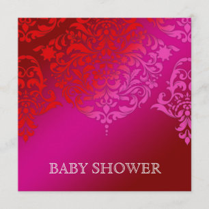 Invitation Baby shower rose et rouge de damassé de 311 lundi