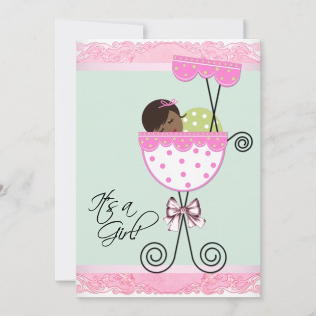 Invitation Baby shower rose et vert (Devant)