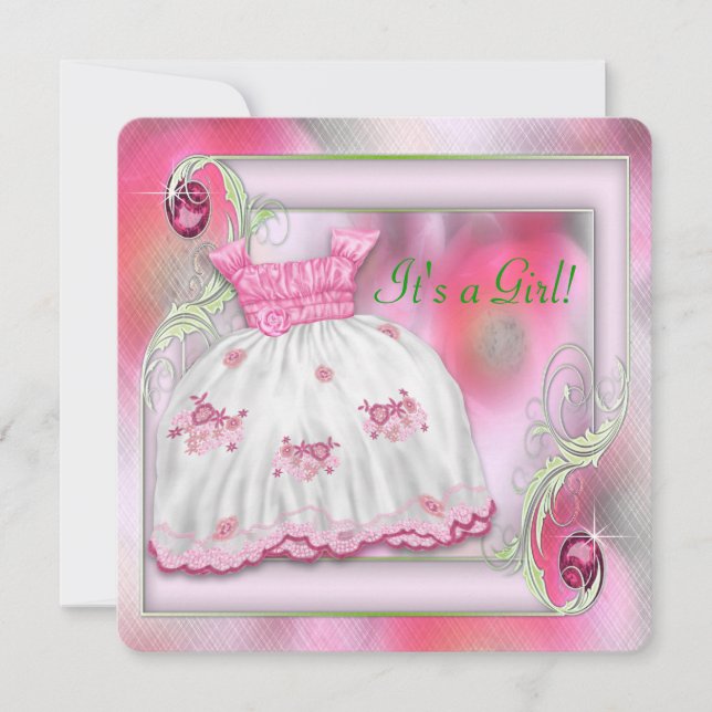 Invitation Baby shower rose et vert (Devant)