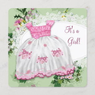 Invitation Baby shower rose et vert floral