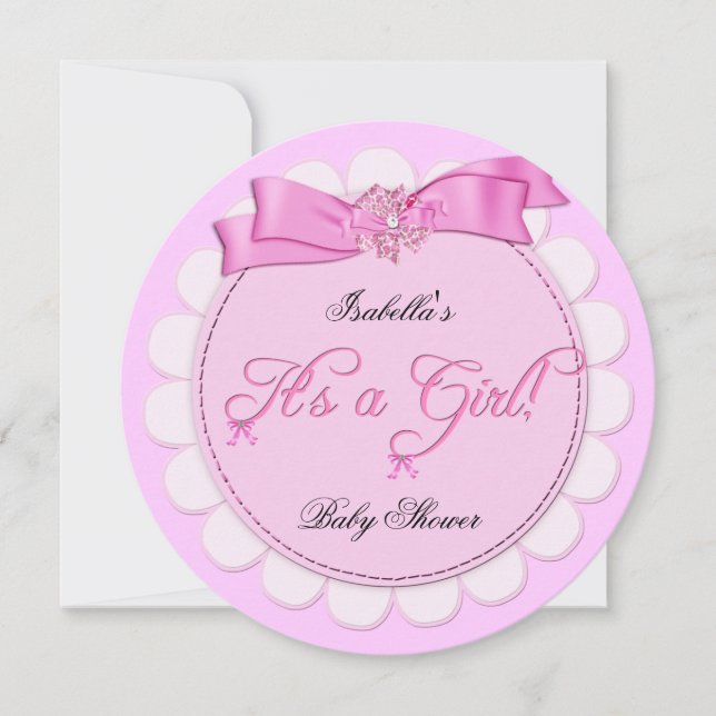 Invitation Baby shower Rose fille mignonne fille (Devant)