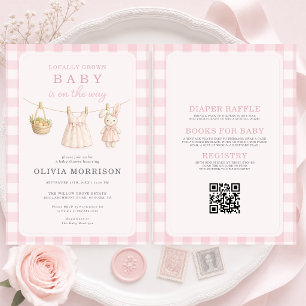 Invitation Baby Shower Rose Fille Né Local Tout en Un