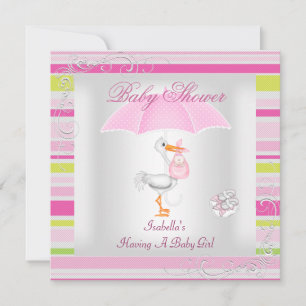 Invitation Baby shower rose Fille Parapluie Candy Stripe