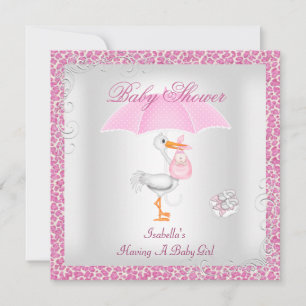Invitation Baby shower rose Fille Parapluie Leopard