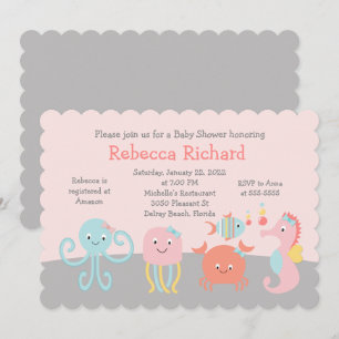 Invitation Baby shower rose Fille Sea Life
