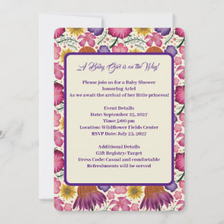 Invitation Baby shower rose Fleur sauvage charmant