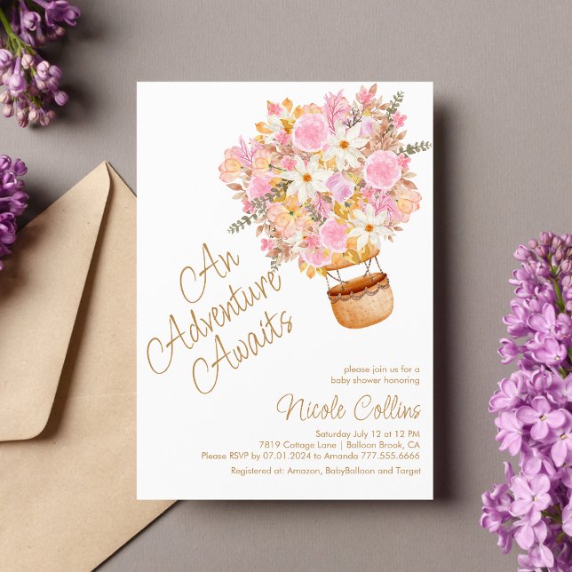 Invitation Baby shower rose Floral à air chaud (Créateur téléchargé)