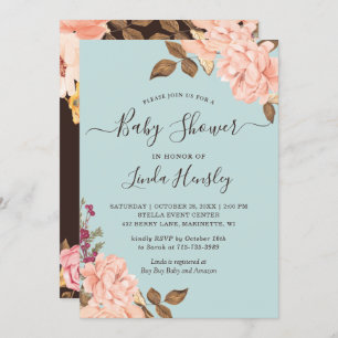 Invitation Baby shower Rose floral bleu clair Dusty