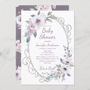 Invitation Baby shower Rose  Floral de la Parties scintillant