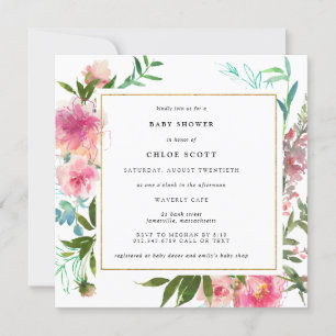 Invitation Baby shower rose floral et or élégant