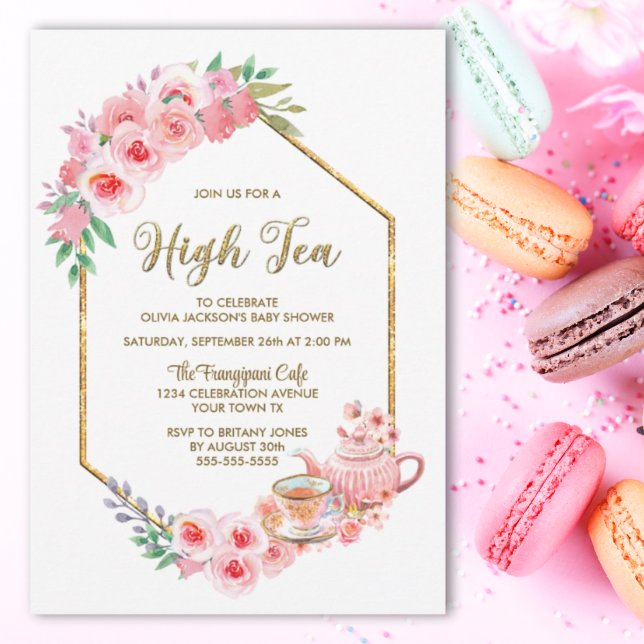 Invitation Baby shower Rose Floral High Tea (Créateur téléchargé)