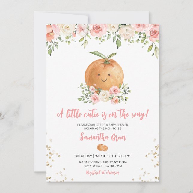 Invitation Baby shower rose floral Little Cutie (Devant)
