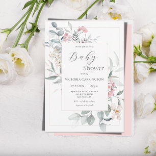 Invitation Baby shower rose Floral moderne fille