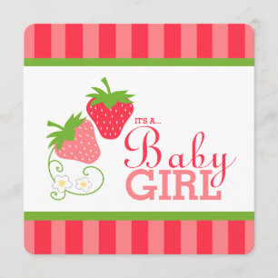 Invitation Baby shower rose fraise et vert