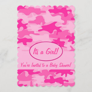 Invitation Baby shower rose fuchsia de camouflage de Camo