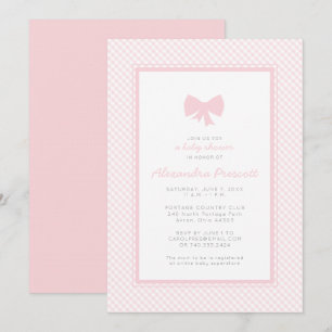 Invitation Baby shower rose gingham noeud