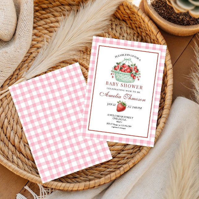 Invitation Baby Shower Rose Gingham Sucré  (Créateur téléchargé)