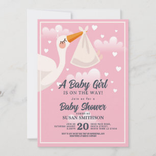 Invitation Baby shower Rose Girl Nuages de cigogne