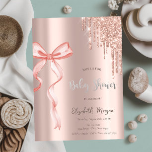 Invitation Baby Shower Rose Gold et Gouttes de Luxe Rose Clai